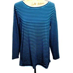 Lane Bryant Top 14/16 Long Sleeve T Shirt Fall Winter Stretch Cotton Blue Stripe